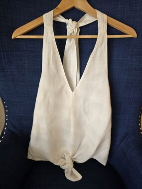 INC International Concepts White Halter Tank Top. 100% Linen/100% Cotton
